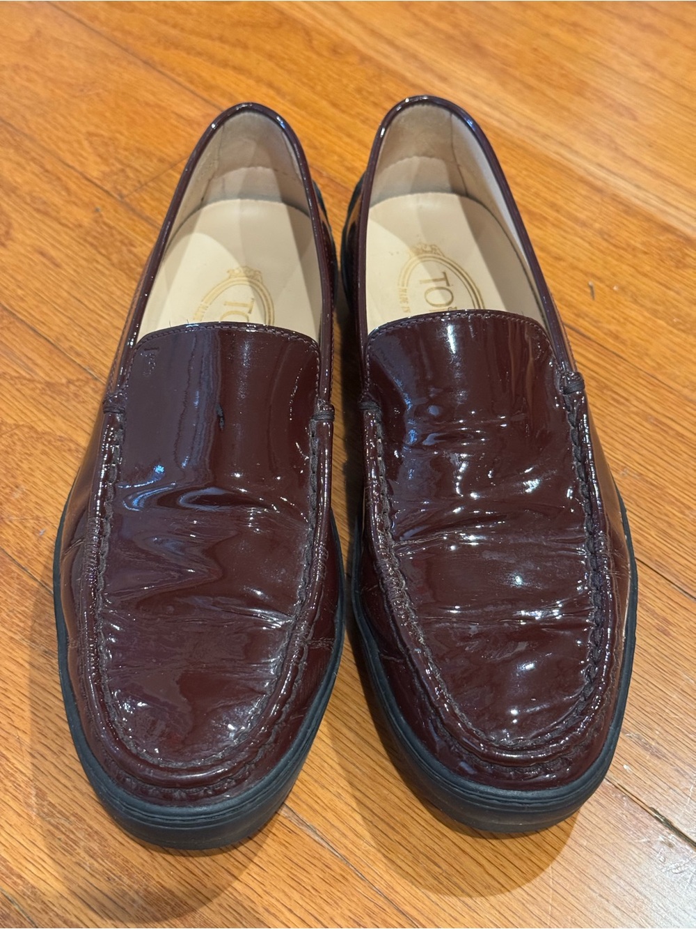 Tod's Men's Burgundy Patent Leather Slip-On Loafers